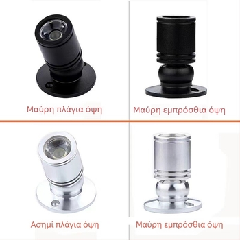 1W LED προβολέας με ρυθμιζόμενη γωνία, ασημένιο αλουμίνιο, εξωτερική διάμετρος 20 mm, με βάση, κιτ φωτισμού βιτρίνας κοσμημάτων