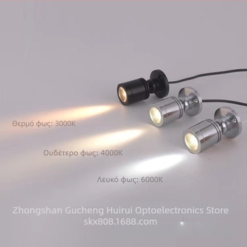 1W LED προβολέας με ρυθμιζόμενη γωνία, ασημένιο αλουμίνιο, εξωτερική διάμετρος 20 mm, με βάση, κιτ φωτισμού βιτρίνας κοσμημάτων