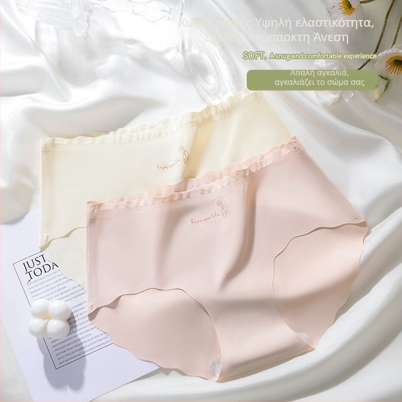 Καλοκαιρινά γυναικεία εσώρουχα από ice silk, χωρίς ραφές, με βαμβακερή επένδυση καβάλου, μεσαίας μέσης, αναπνέοντα και λεπτά, για ενήλικες γυναίκες