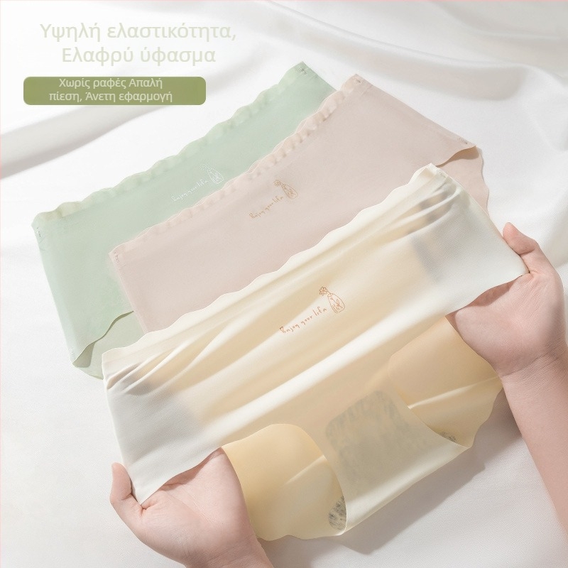 Καλοκαιρινά γυναικεία εσώρουχα από ice silk, χωρίς ραφές, με βαμβακερή επένδυση καβάλου, μεσαίας μέσης, αναπνέοντα και λεπτά, για ενήλικες γυναίκες
