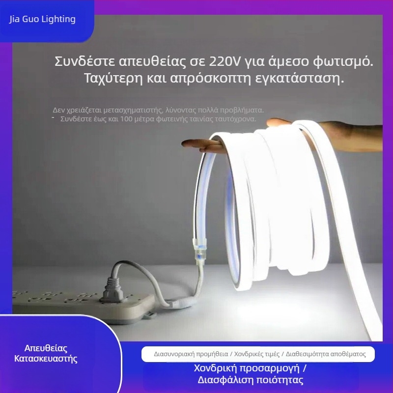 Εξατομικευμένη σιλικονούχα LED λωρίδα 220V – εύκαμπτη, αδιάβροχη λωρίδα φωτισμού, μονοχρωματική, 180 LED 3528, 8W, διακοσμητική μακριά λωρίδα