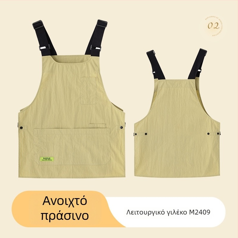 Νέα ποδιά κουζίνας σε ιαπωνικό στυλ χωρίς μανίκια, αδιάβροχο μείγμα πολυεστέρα-βαμβάκι, χρώματα: τζίντζερ κίτρινο, μαύρο, ανοιχτό πράσινο, σκούρο μπλε