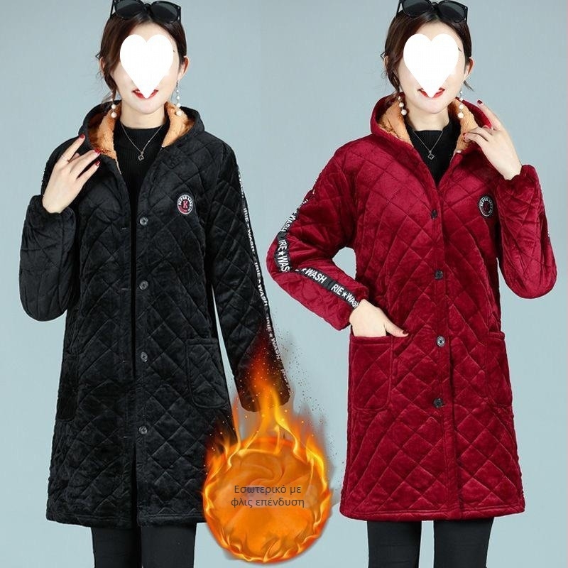 Γυναικείο παλτό με γέμισμα από βαμβάκι και fleece επένδυση, μεσαίου μήκους, για φθινοπωρινό-χειμερινό καιρό