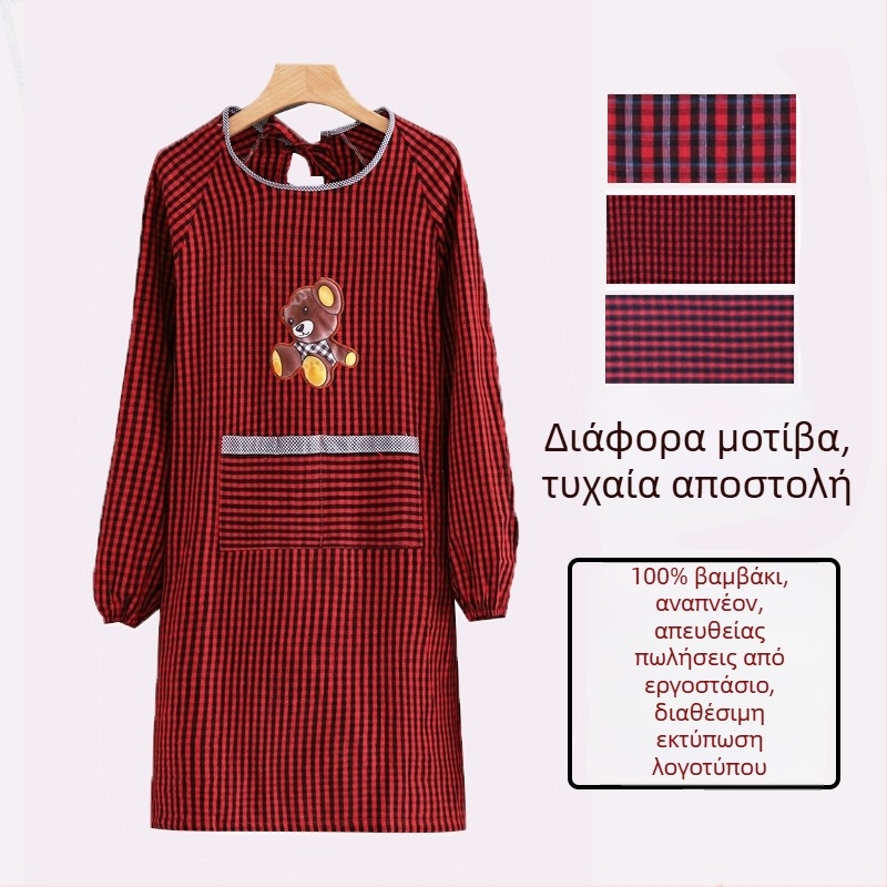 Ποδιά κουζίνας από βαμβάκι με μακριά μανίκια, αδιάβροχη και ανθεκτική στο λάδι, παχιά, κορεατικού στυλ για ενήλικες εργασιακά ρούχα με σχέδιο καρτούν