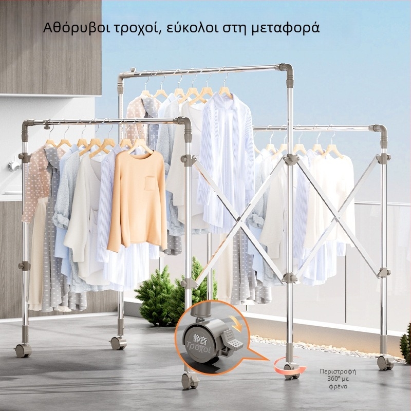 Yulite Σταθερή Αναδιπλούμενη Ράβδος Στεγνώματος Ρρούχων από Ανοξείδωτο Ατσάλι, Με Τρία Άκρα, Για Μπαλκόνι