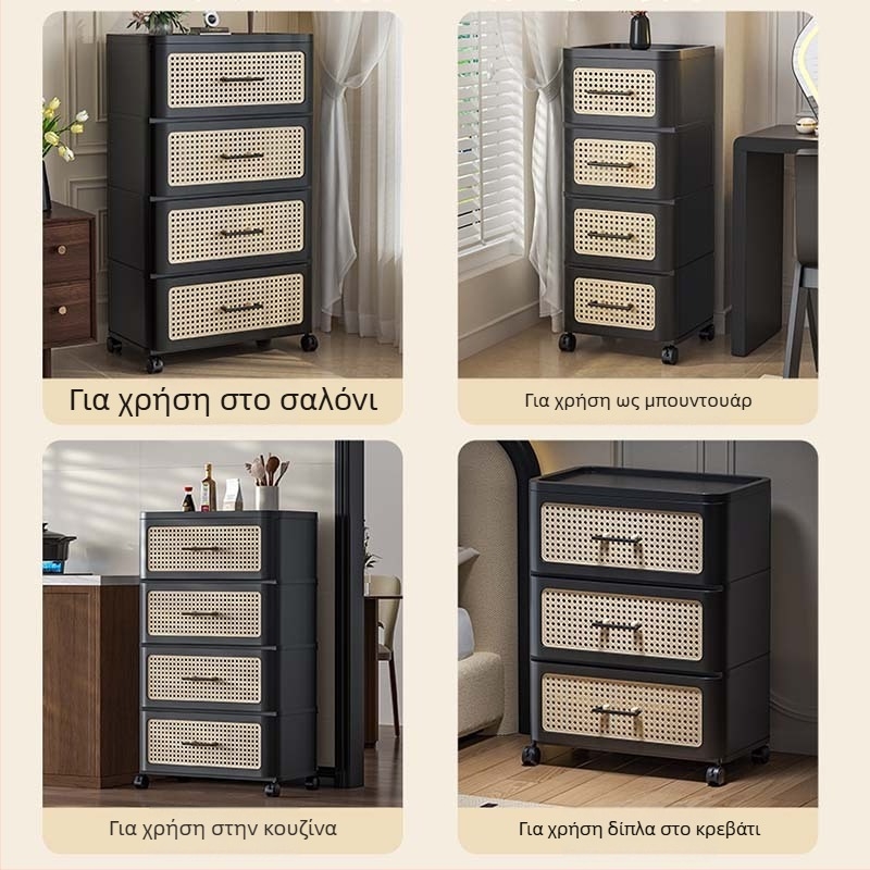 Τριών επιπέδων ντουλάπι αποθήκευσης δίπλα στο κρεβάτι για υπνοδωμάτιο και σαλόνι — PP συρταριέρα αποθήκευσης για παιχνίδια και ρούχα, χωρίς εγκατάσταση