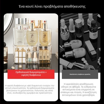 Ακρυλικό κουτί αποθήκευσης καλλυντικών με διαχωριστικά, οργανωτής τραπεζιού για μακιγιάζ, προστασία από σκόνη, μεγάλη χωρητικότητα