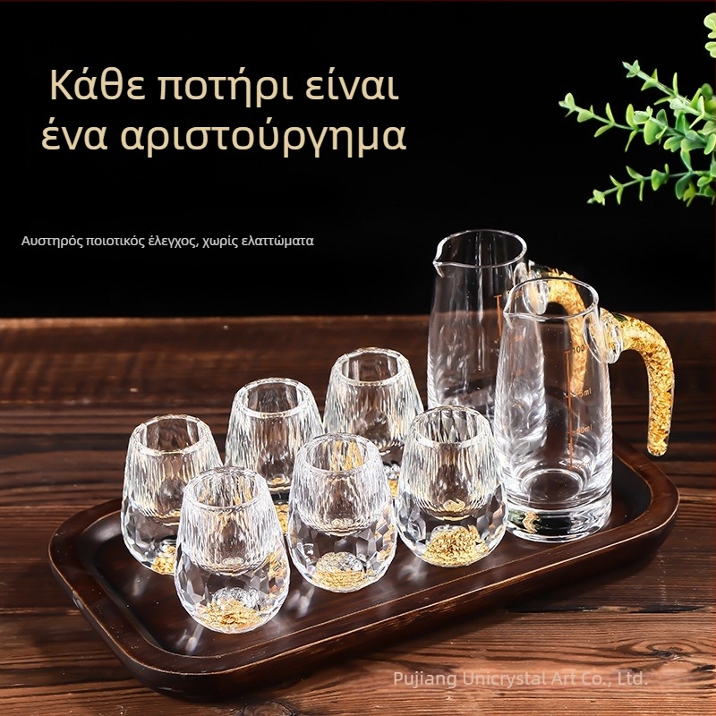 Σετ κρυστάλλινων ποτηριών για λικέρ με χρυσό φιλμ, διανομέας ποτών και μικρά γυάλινα ποτήρια – κομψό δώρο κρυστάλλου