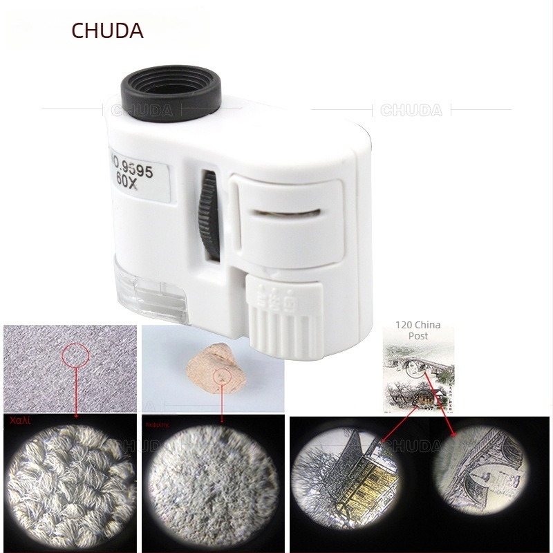 Chuda 9595 Λευκός κεφαλικός μεγεθυντικός φακός με θήκη από δέρμα, LED φωτισμός λευκός και μωβ, μεγέθυνση 60x, μεγεθυντικός φακός κοσμημάτων