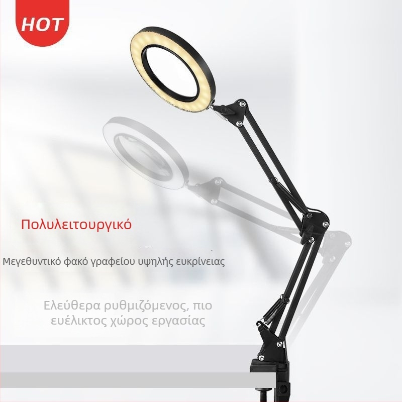 LED γραφέιου με τρία χρώματα και γυάλινο μεγεθυντικό φακό με κλιπ, 10x μεγέθυνση, για ανάγνωση, ομορφιά (τατουάζ φρυδιών), κέντημα και επισκευές