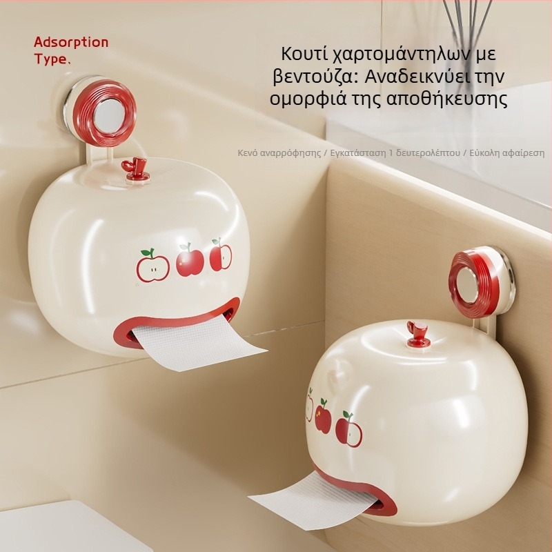 Θήκη χαρτιού υγείας τοίχου με βεντούζα, αδιάβροχος αποθηκευτικός χώρος μπάνιου, χωρίς τρύπες