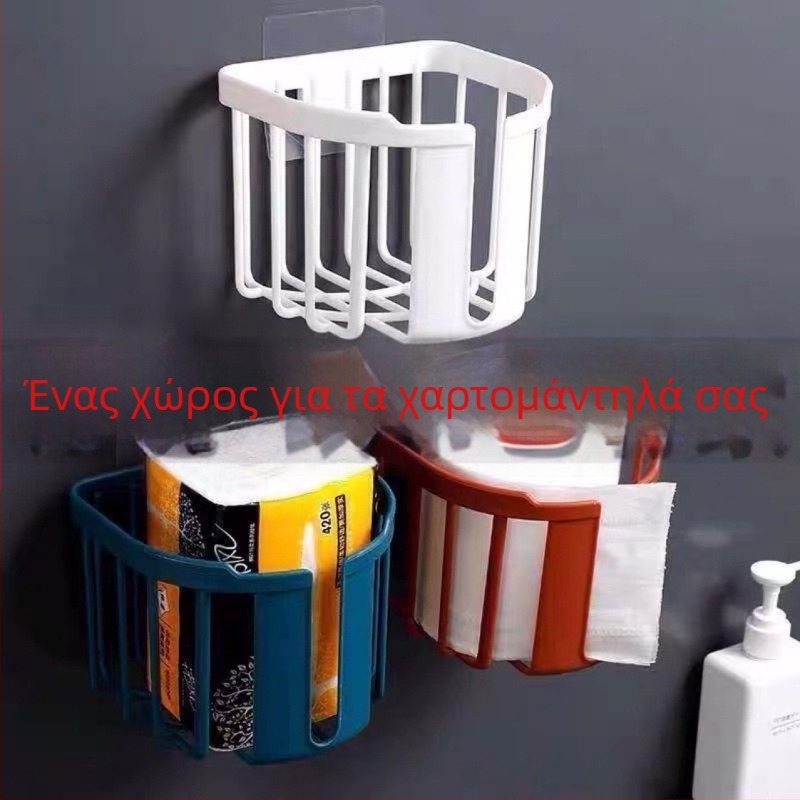 Κρεμαστό ράφι τοίχου για χαρτοπετσέτες και ρολό τουαλέτας, μοντέρνος μινιμαλιστικός σχεδιασμός, αυτοκόλλητη εγκατάσταση, πλαστικό