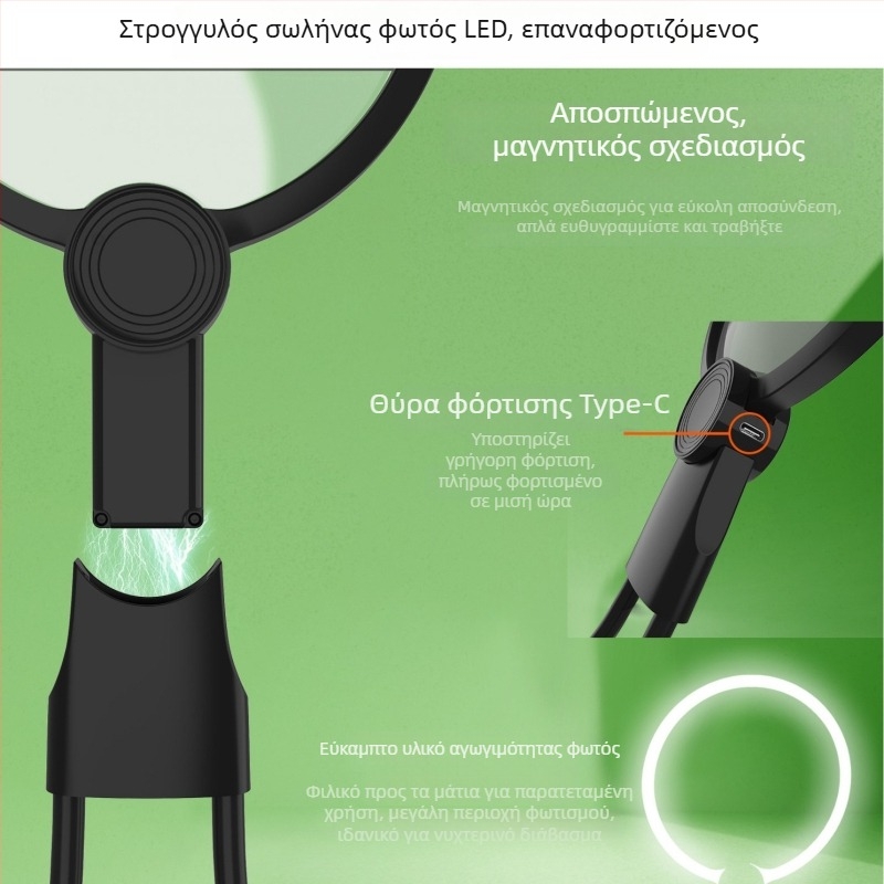 Wufan LED μεγεθυντικός φακός 3-σε-1, επαναφορτιζόμενος, κρεμαστός στον λαιμό, φορητός