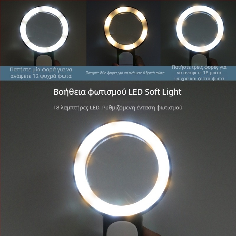 Μοντέλο 2290-18, χειρός μεγεθυντής 30x, 18 LED φώτα (ψυχρό και ζεστό φως), γυάλινος φακός υψηλής ευκρίνειας για ανάγνωση