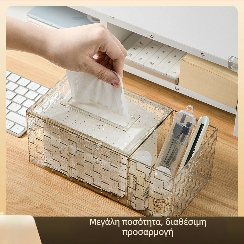 Διάφανη πολυτελής θήκη χαρτοπετσετών για σαλόνι — επιτραπέζια θήκη με αποθήκευση τηλεχειριστηρίου, μοντέρνο αξεσουάρ τραπεζιού καφέ