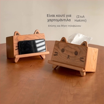 Κουτί χαρτοπετσέτας από μασίφ ξύλο σε σχήμα γάτας, πολυλειτουργικό διακοσμητικό για γραφείο και είσοδο