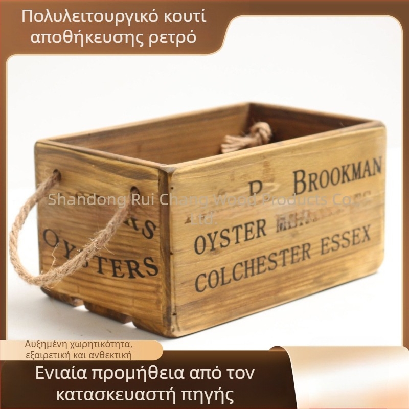 Ξύλινο κουτί αποθήκευσης σε vintage στιλ με χερούλι, φορητός επιτραπέζιος οργανωτής για μικροαντικείμενα, καλάθι φρούτων από πεύκο