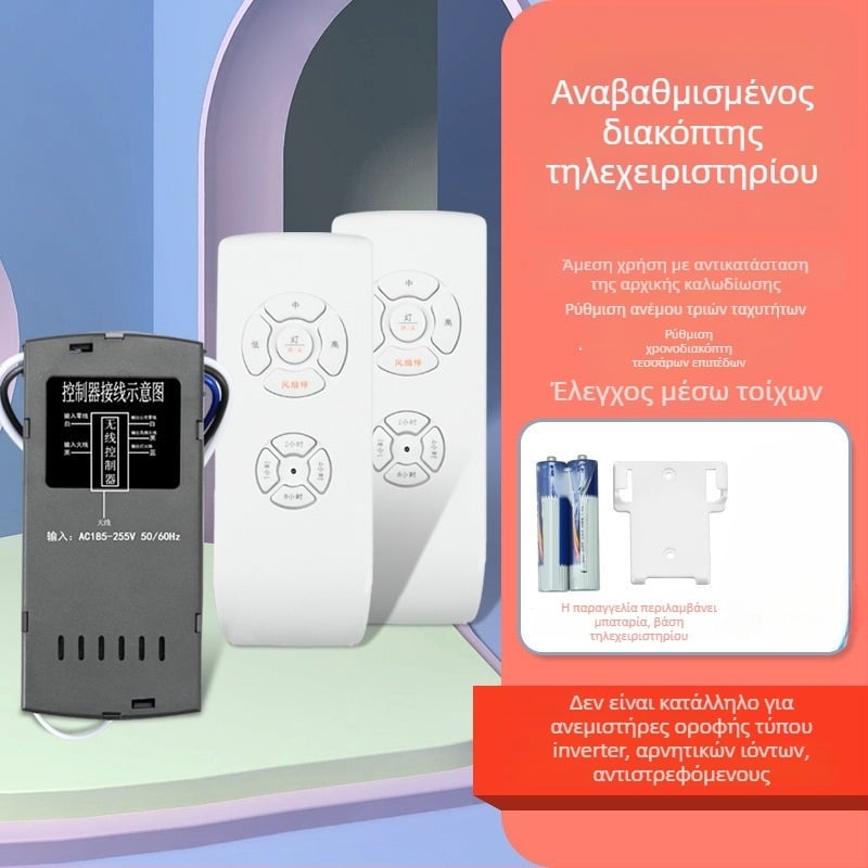 Ασύρματο τηλεκοντρόλ για ανεμιστήρα οροφής και φως — κρυφή εγκατάσταση, έλεγχος ταχύτητας και χρονισμός