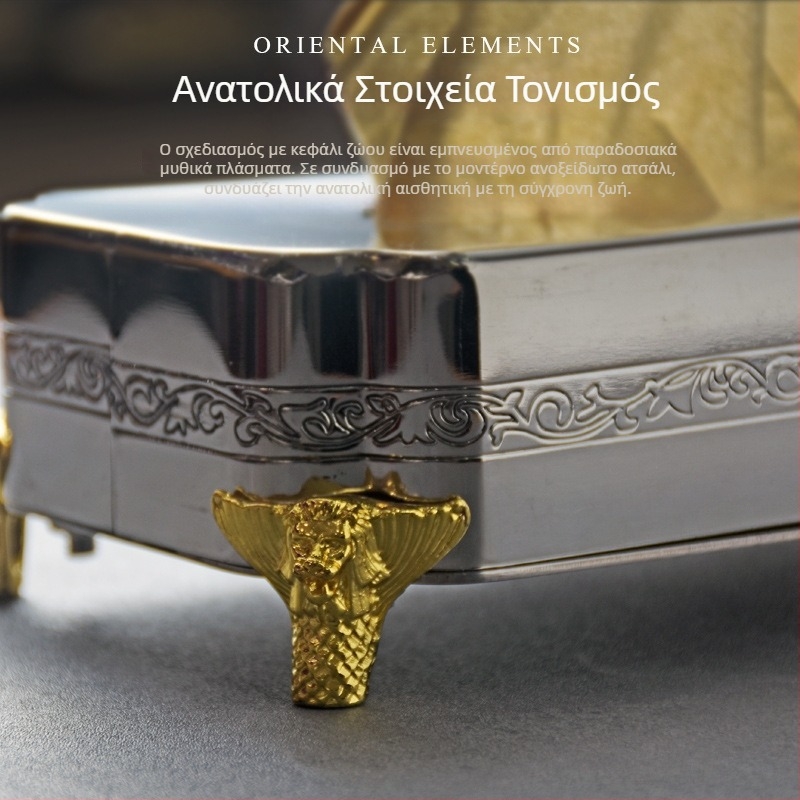 Κουτί χαρτοπετσέτας από ανοξείδωτο χάλυβα σε νέο κινεζικό στυλ, με αποσπώμενο προστατευτικό από σκόνη, ορθογώνιο
