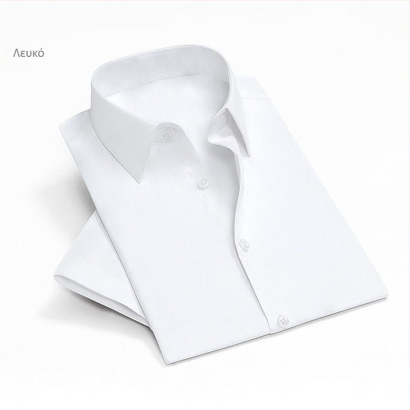 Ανδρικό κοντόμάνικο πουκάμισο σε Μεγέθη Plus Size, Slim Fit, ελαφρύ πολυεστερικό ύφασμα, καλοκαιρινό επαγγελματικό- casual πουκάμισο με μυτερό γιακά