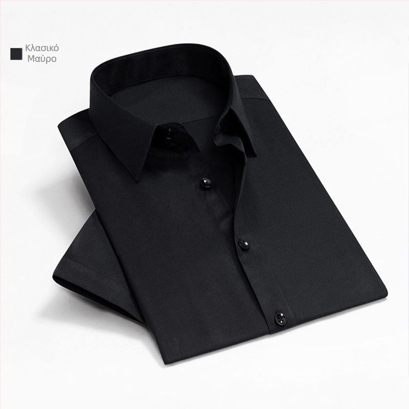 Ανδρικό κοντόμάνικο πουκάμισο σε Μεγέθη Plus Size, Slim Fit, ελαφρύ πολυεστερικό ύφασμα, καλοκαιρινό επαγγελματικό- casual πουκάμισο με μυτερό γιακά