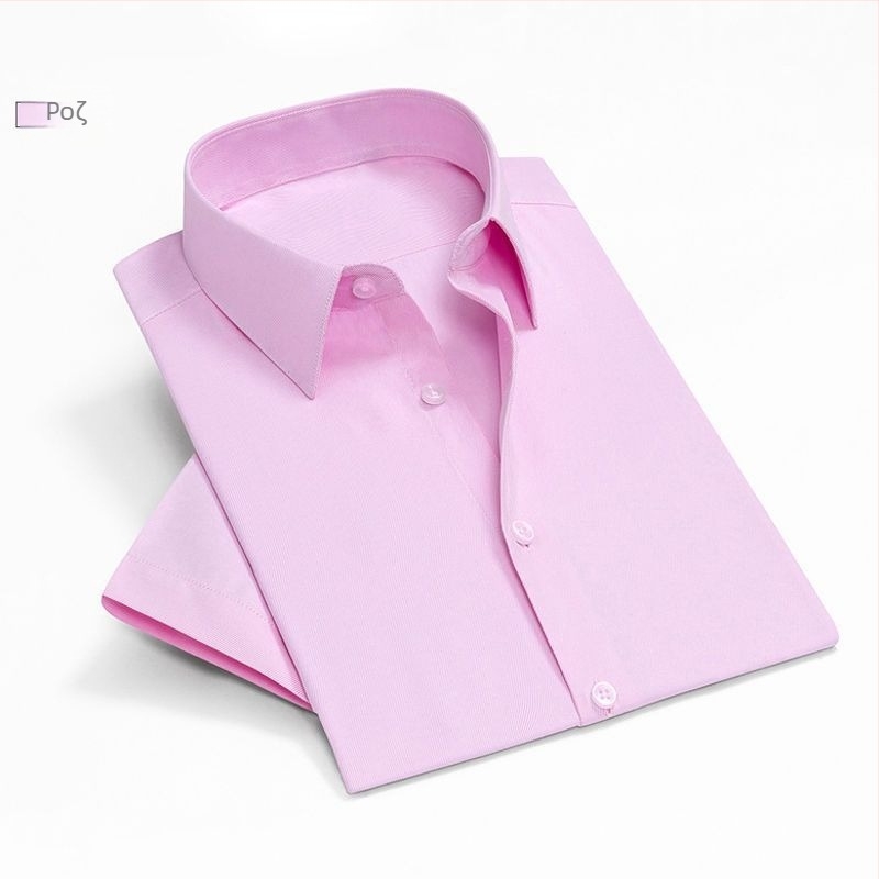 Ανδρικό κοντόμάνικο πουκάμισο σε Μεγέθη Plus Size, Slim Fit, ελαφρύ πολυεστερικό ύφασμα, καλοκαιρινό επαγγελματικό- casual πουκάμισο με μυτερό γιακά