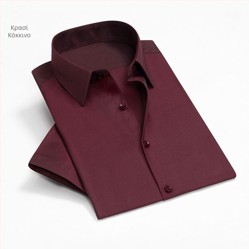 Ανδρικό κοντόμάνικο πουκάμισο σε Μεγέθη Plus Size, Slim Fit, ελαφρύ πολυεστερικό ύφασμα, καλοκαιρινό επαγγελματικό- casual πουκάμισο με μυτερό γιακά
