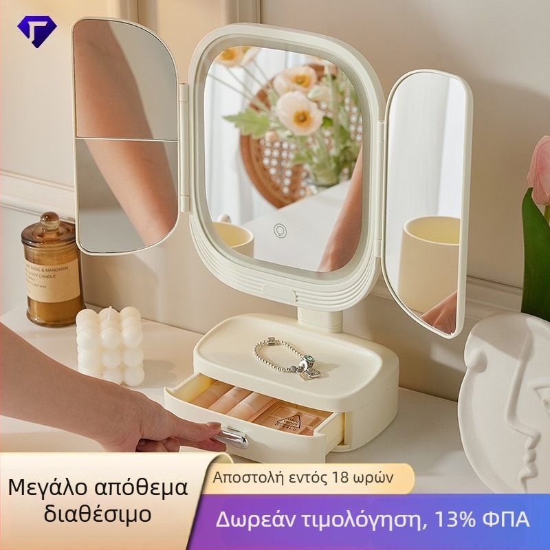 LED καθρέφτης μακιγιάζ με φως – επιτραπέζιος καθρέφτης για υπνοδωμάτιο, περιστρεφόμενος