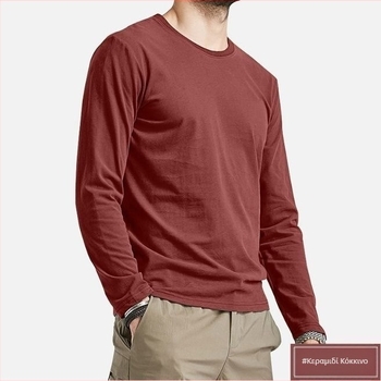 Ανδρικό ελαφρύ μακρυμάνικο T‑shirt με στρογγυλό λαιμό για άνοιξη-φθινόπωρο, λεπτό βασικό ρούχο, εφαρμοστό στυλ, κατάλληλο και ως εσωτερικό ή εξωτερικό ρούχο, πολυχρησία