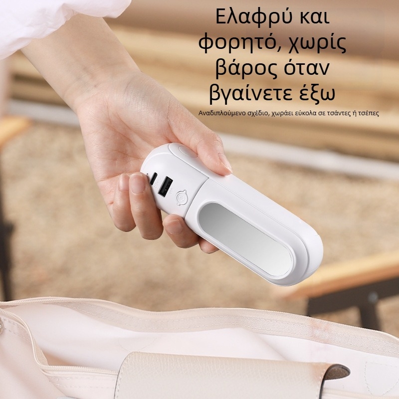 Νέος φορητός μίνι ανεμιστήρας 2025, επαναφορτιζόμενος, εξωτερικός, USB, αναδιπλούμενος και φορητός, με καθρέφτη