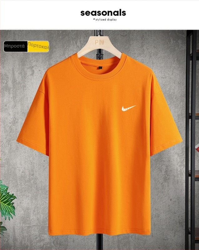 Unisex βαμβακερό T‑shirt για καλοκαίρι 2024, χαλαρή γραμμή, μονόχρωμο, στρογγυλή λαιμόκοψη, βαρύ βαμβάκι, Diwei Street