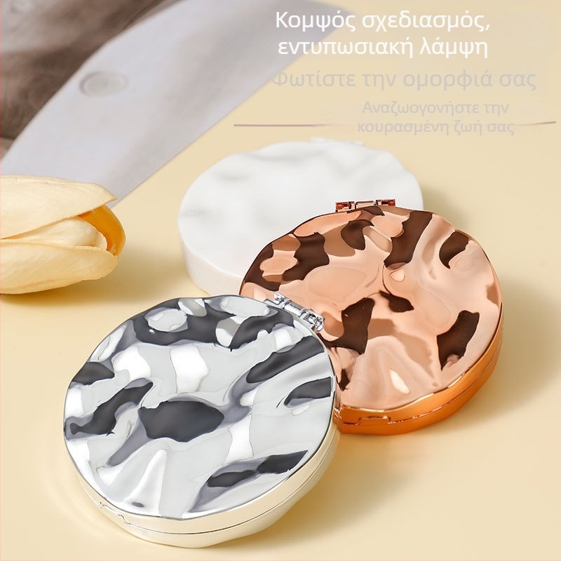 Γυναικείος διπλής όψεως ηλεκτροχρωμιωμένος μικρός καθρέφτης, φορητός αναδιπλούμενος κυκλικός καθρέφτης μακιγιάζ, επιτραπέζια βάση και χρήση χειρός