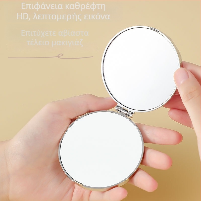 Γυναικείος διπλής όψεως ηλεκτροχρωμιωμένος μικρός καθρέφτης, φορητός αναδιπλούμενος κυκλικός καθρέφτης μακιγιάζ, επιτραπέζια βάση και χρήση χειρός