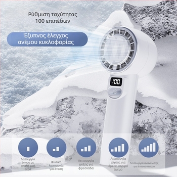 Φορητός ανεμιστήρας USB με ψηφιακή οθόνη, καθρεπτικό περίβλημα, ήσυχος, 4 ρυθμίσεις ταχύτητας, ενσωματωμένη μπαταρία 1200–2000mAh, έως 6 ώρες λειτουργίας