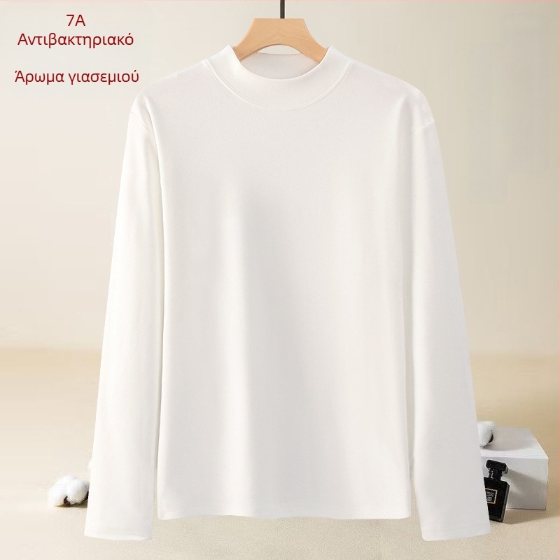 Ανδρικό θερμικό βασικό T-shirt με μεσαίου ύψους γιακά, μακριά μανίκια, μονόχρωμο, φλίς επένδυση για φθινόπωρο/χειμώνα
