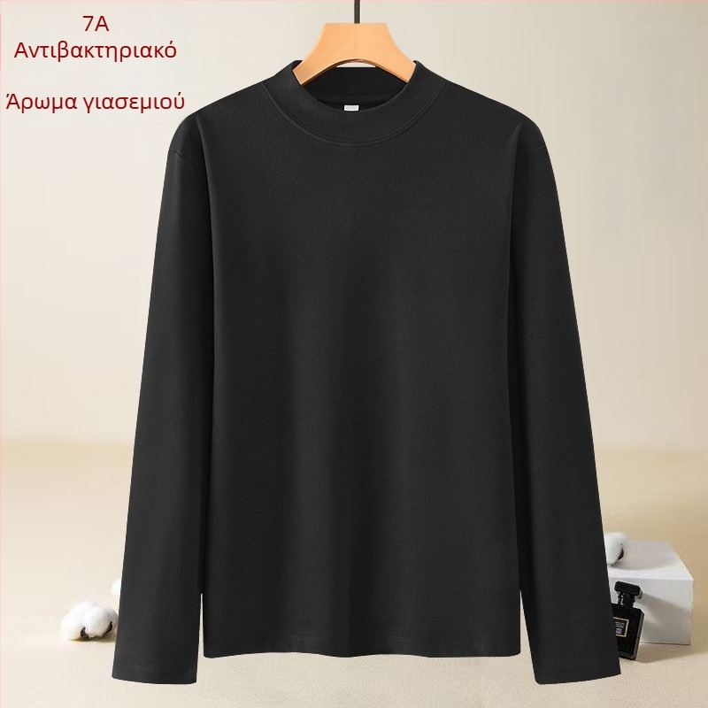 Ανδρικό θερμικό βασικό T-shirt με μεσαίου ύψους γιακά, μακριά μανίκια, μονόχρωμο, φλίς επένδυση για φθινόπωρο/χειμώνα