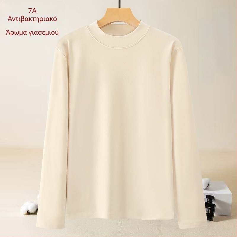 Ανδρικό θερμικό βασικό T-shirt με μεσαίου ύψους γιακά, μακριά μανίκια, μονόχρωμο, φλίς επένδυση για φθινόπωρο/χειμώνα