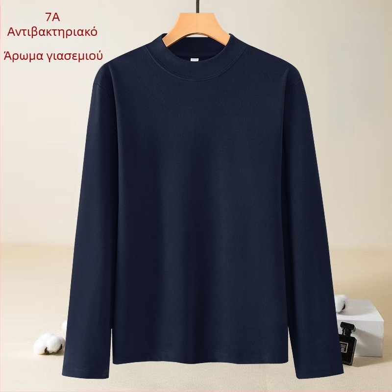 Ανδρικό θερμικό βασικό T-shirt με μεσαίου ύψους γιακά, μακριά μανίκια, μονόχρωμο, φλίς επένδυση για φθινόπωρο/χειμώνα