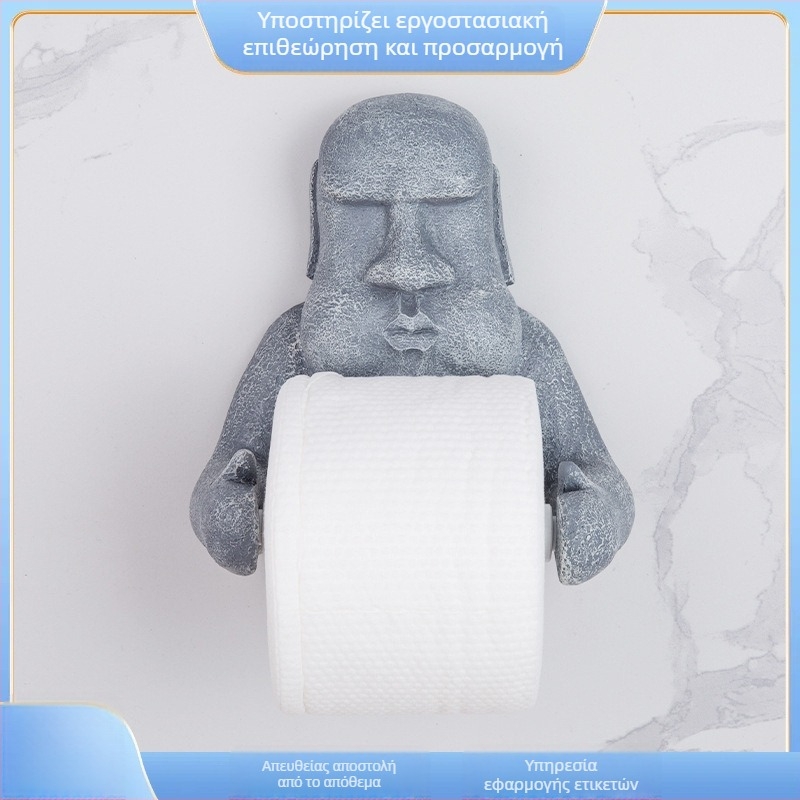 Moai πέτρινο άγαλμα — επιτοίχιος δοχέας ρολού χαρτιού τουαλέτας, ρετρό διακόσμηση μπάνιου