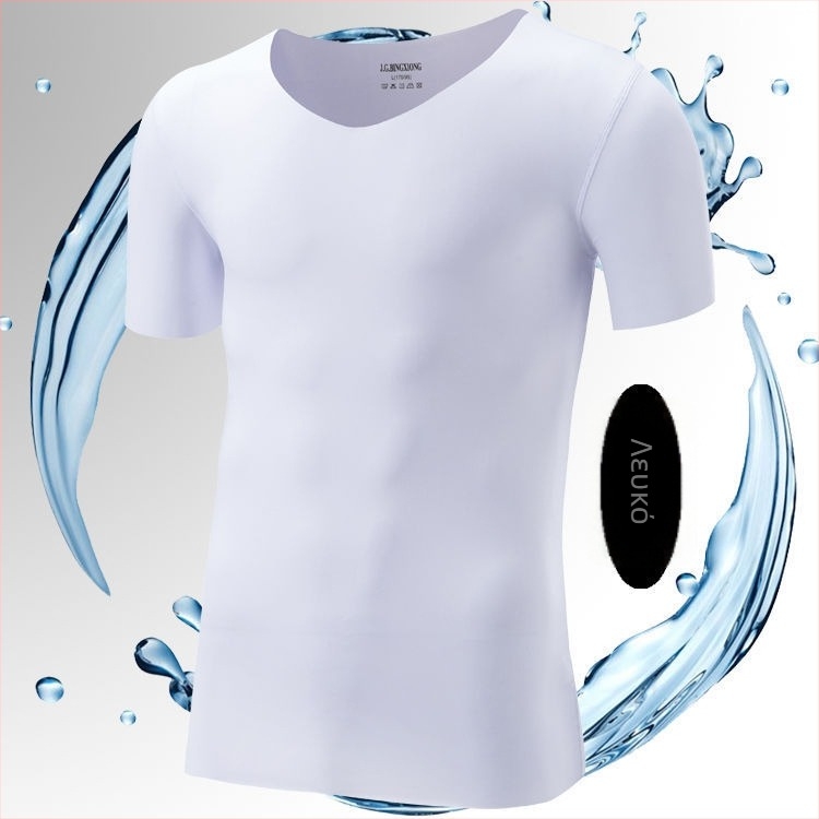 Ανδρικό κοντομάνικο T-shirt με V-λαιμό, λεπτό, γρήγορο στέγνωμα, μονόχρωμο, δροσερό για καλοκαίρι