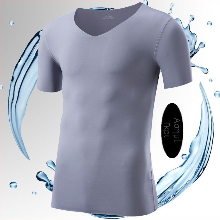 Ανδρικό κοντομάνικο T-shirt με V-λαιμό, λεπτό, γρήγορο στέγνωμα, μονόχρωμο, δροσερό για καλοκαίρι