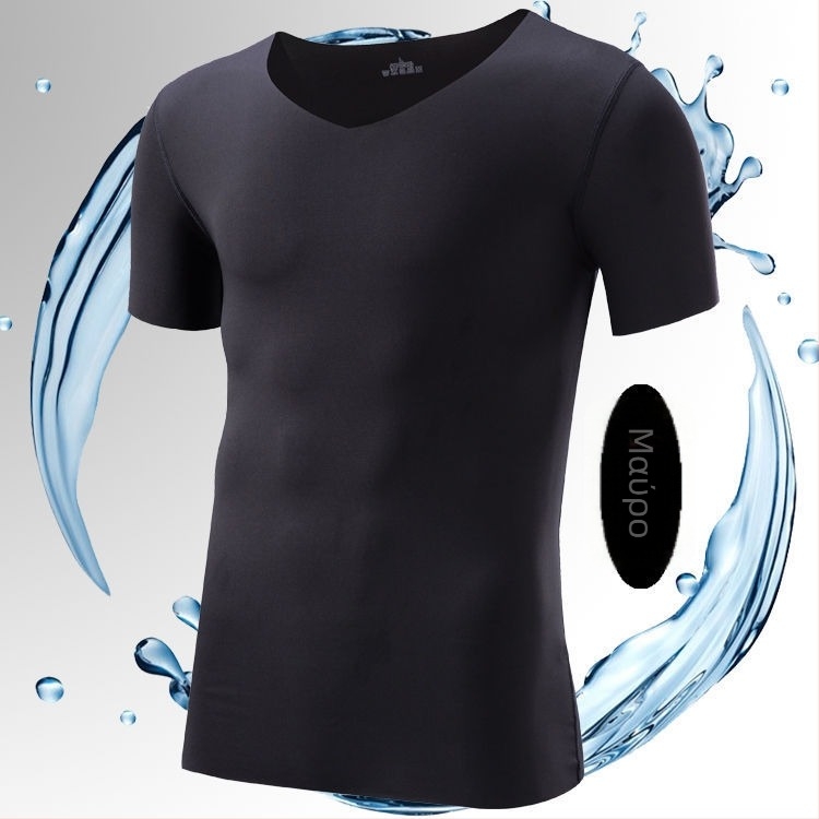 Ανδρικό κοντομάνικο T-shirt με V-λαιμό, λεπτό, γρήγορο στέγνωμα, μονόχρωμο, δροσερό για καλοκαίρι