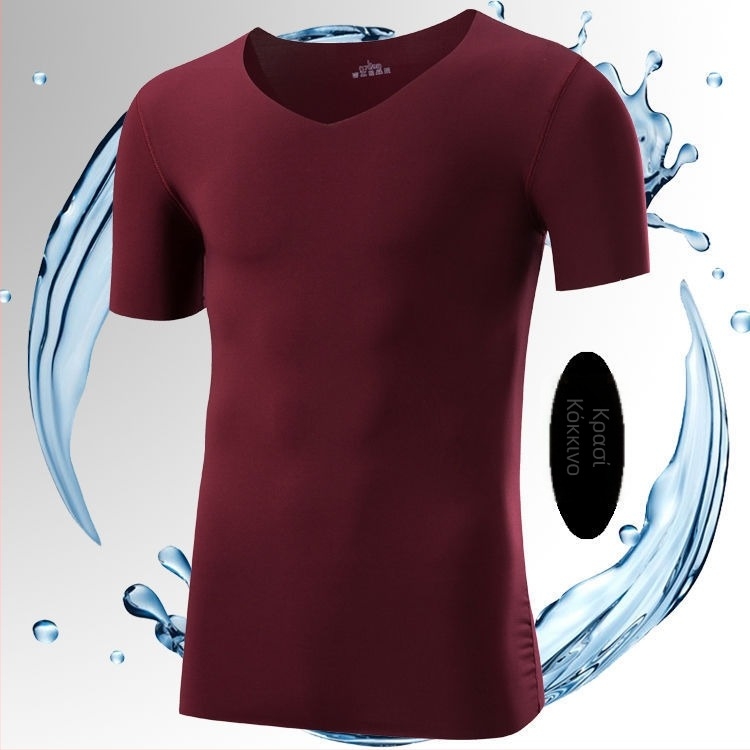 Ανδρικό κοντομάνικο T-shirt με V-λαιμό, λεπτό, γρήγορο στέγνωμα, μονόχρωμο, δροσερό για καλοκαίρι