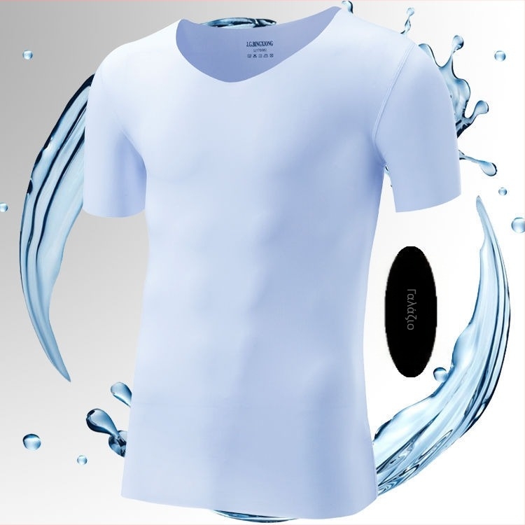 Ανδρικό κοντομάνικο T-shirt με V-λαιμό, λεπτό, γρήγορο στέγνωμα, μονόχρωμο, δροσερό για καλοκαίρι