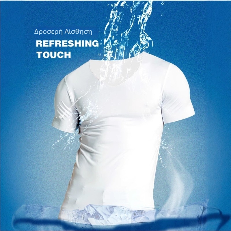 Ανδρικό κοντομάνικο T-shirt με V-λαιμό, λεπτό, γρήγορο στέγνωμα, μονόχρωμο, δροσερό για καλοκαίρι