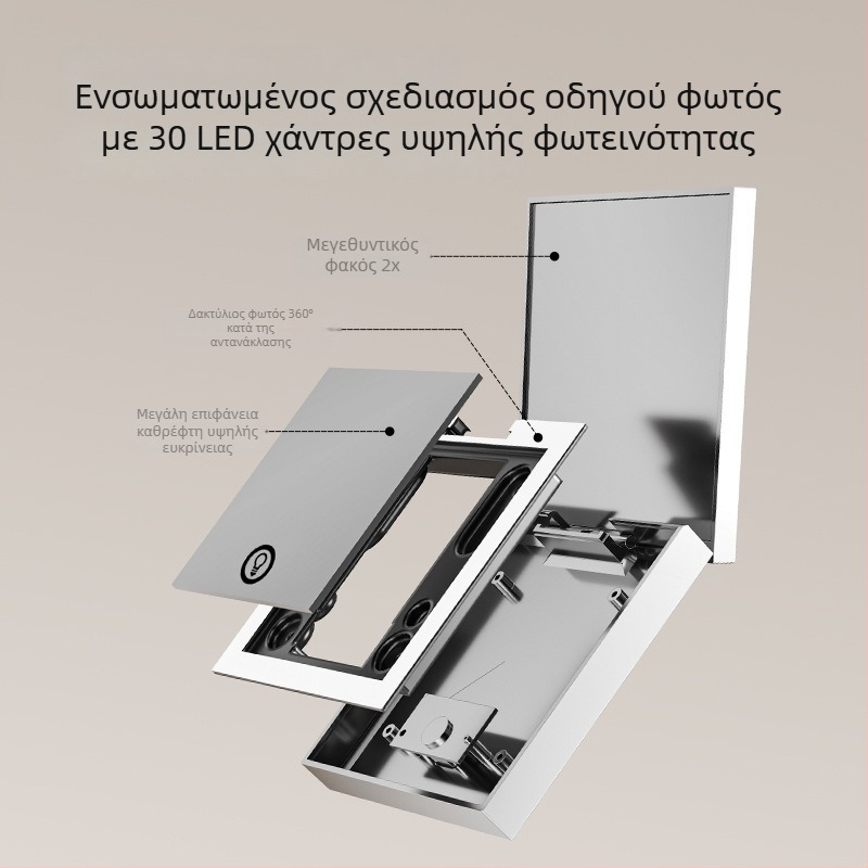 Αναδιπλούμενος LED καθρέφτης μακιγιάζ, φορητός διπλής όψης HD καθρέφτης μακιγιάζ με καπάκι