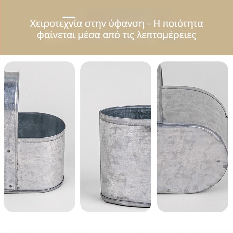 Μεταλλικός κάδος αποθήκευσης εργαλείων – αμερικου ρετρό στυλ επιτραπέζιος οργανωτής με κρεμαστή θήκη φυτών