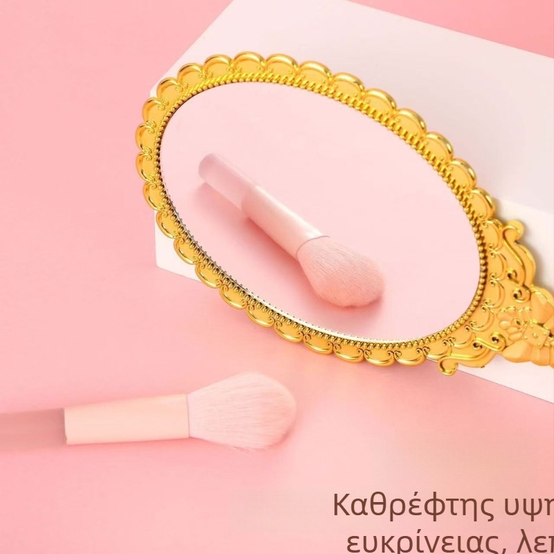 Χειροκίνητος καθρέπτης μακιγιάζ και επιτραπέζιος καθρέφτης με vintage στιλ, υφή πλαστικό-μέταλλο, προσαρμοζόμενη λαβή