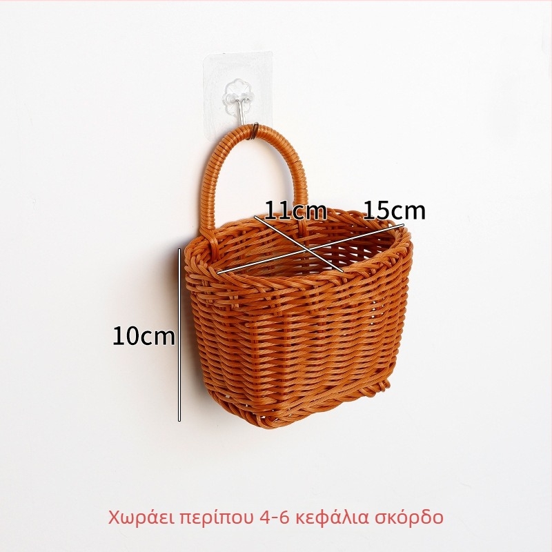 Καλάθι αποθήκευσης από απομίμηση ρατάν για τζίντζερ και σκόρδο, οργάνωση κουζίνας, κρεμάμενο πλεκτό καλάθι