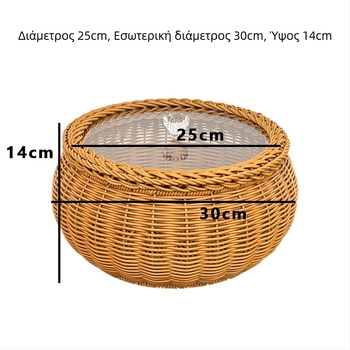 Κασάκι φρούτων από συνθετικό ράταν, χειροποίητο κυκλικό καλάθι αποθήκευσης αυγών με καπάκι, πλεκτό οικιακό σύστημα αποθήκευσης για σνακ στο σαλόνι